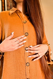 Wrinkled Brown Solid Co Ord Set