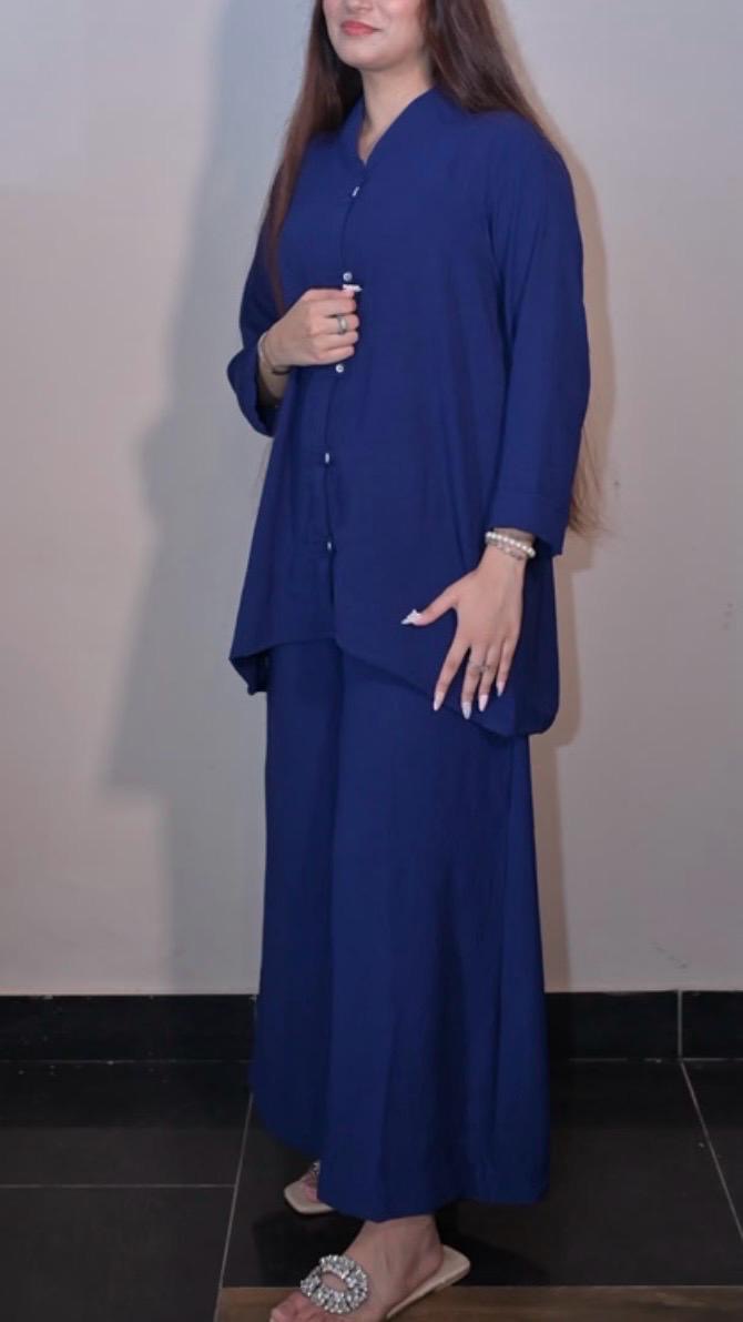 Dark Navy Blue Buttoned Co-Ord Set